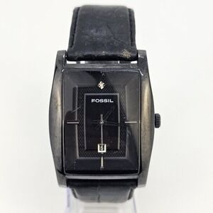 FOSSIL Men's Watch 38MM Black Dial Case Black Leather Bands New Battery